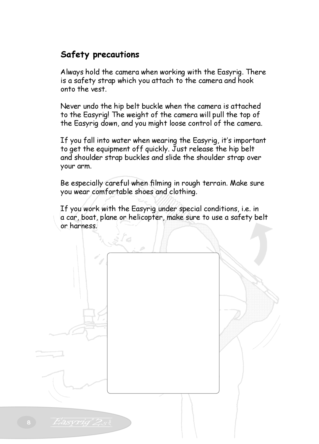 Easyrig Camcorder Tripod manual Safety precautions 