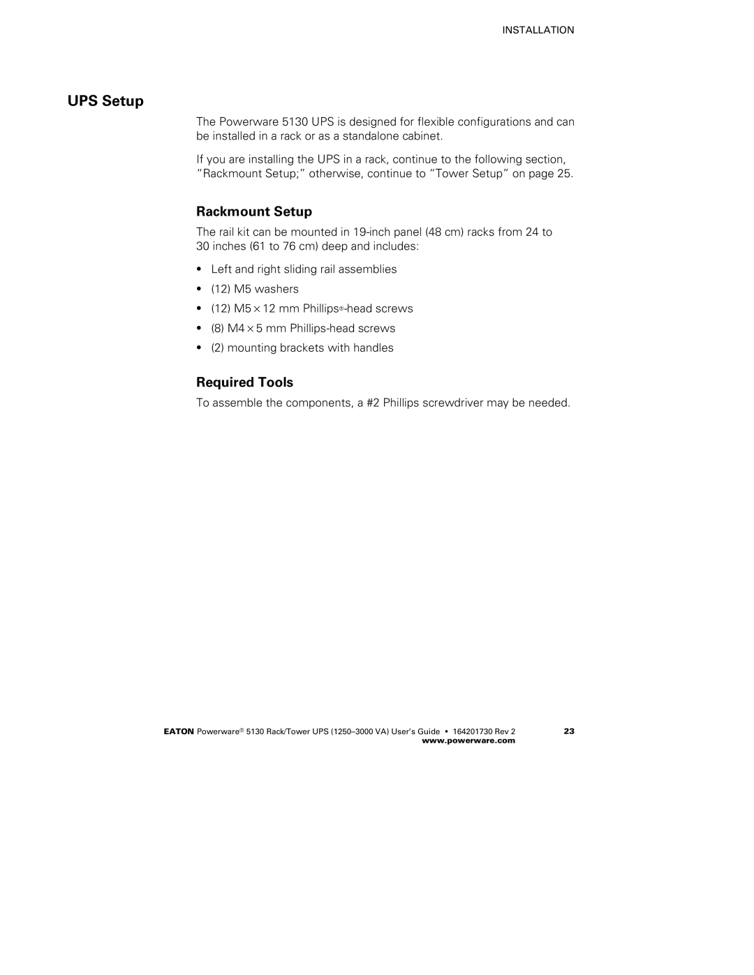 Eaton Electrical 1250-3000 VA manual UPS Setup, Rackmount Setup 