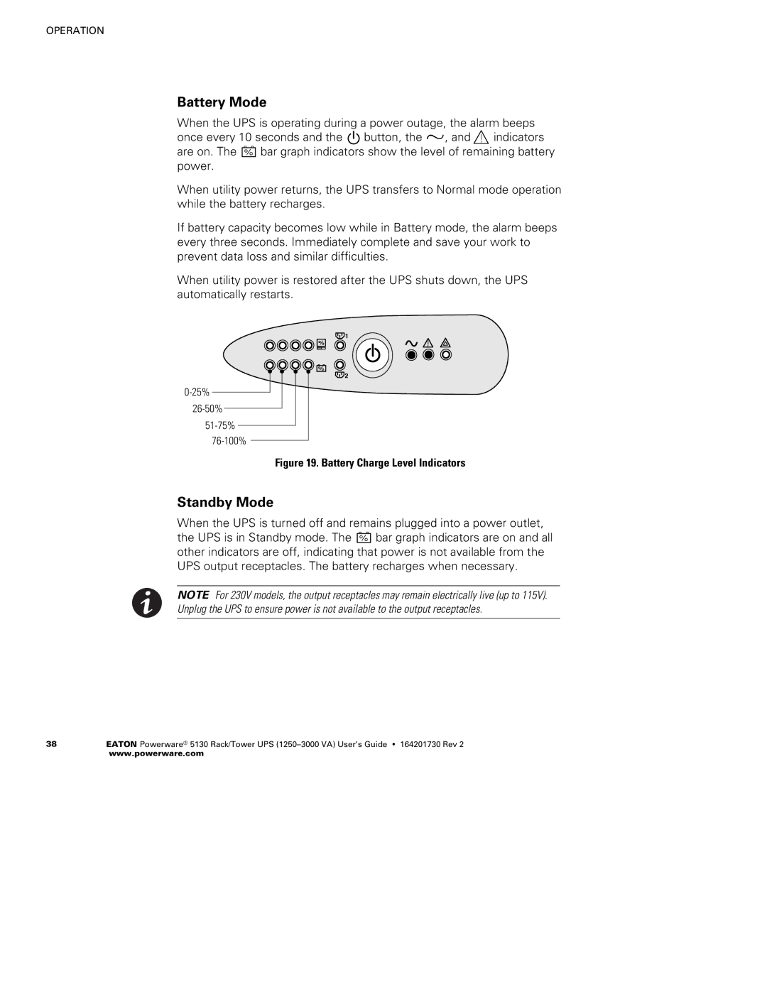 Eaton Electrical 1250-3000 VA manual Battery Mode 