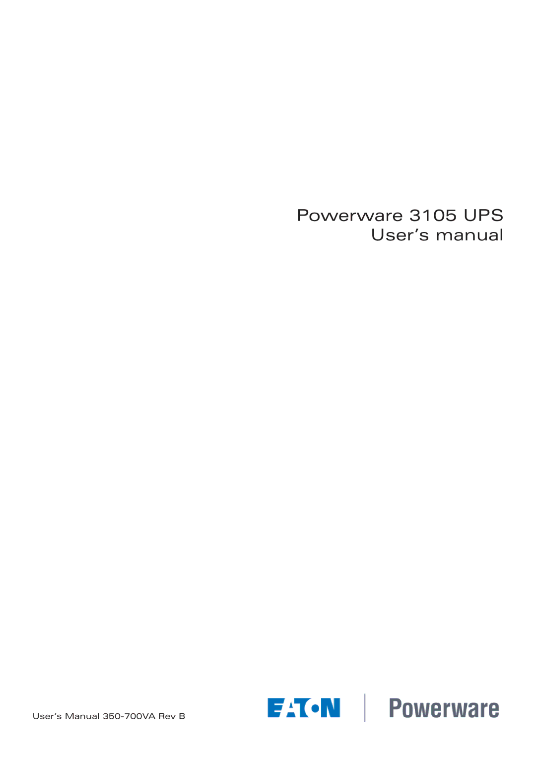 Eaton Electrical manual Powerware 3105 UPS UserÊs manual 