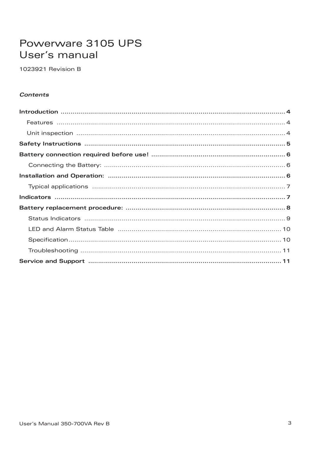 Eaton Electrical 3105 UPS manual Contents 