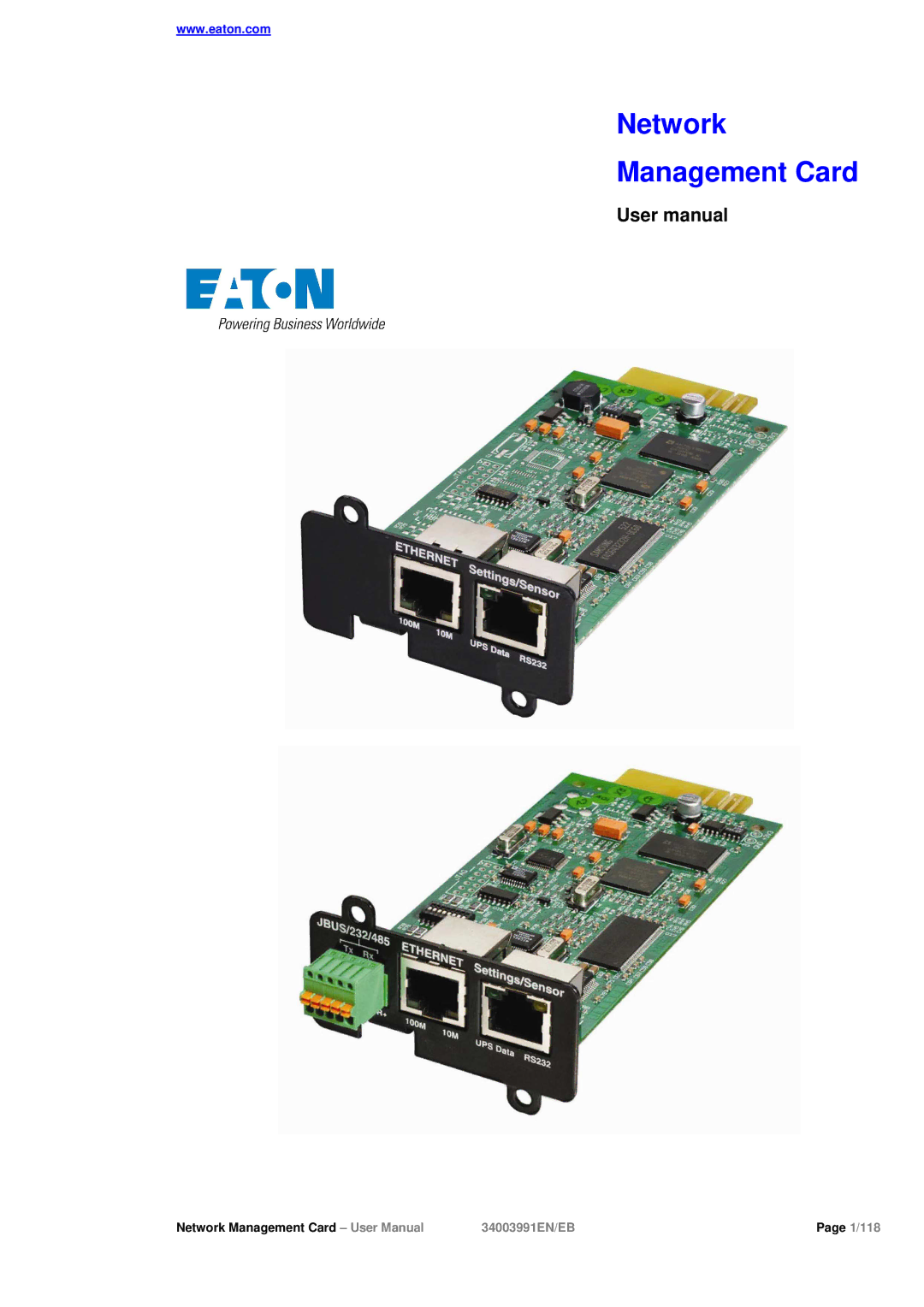 Eaton Electrical 34003991EN/EB user manual Network Management Card 