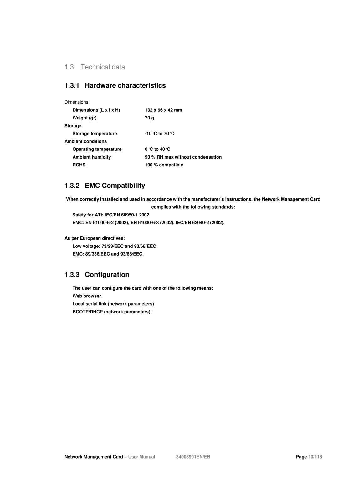 Eaton Electrical 34003991EN/EB user manual Technical data, Hardware characteristics, EMC Compatibility, Configuration, Rohs 