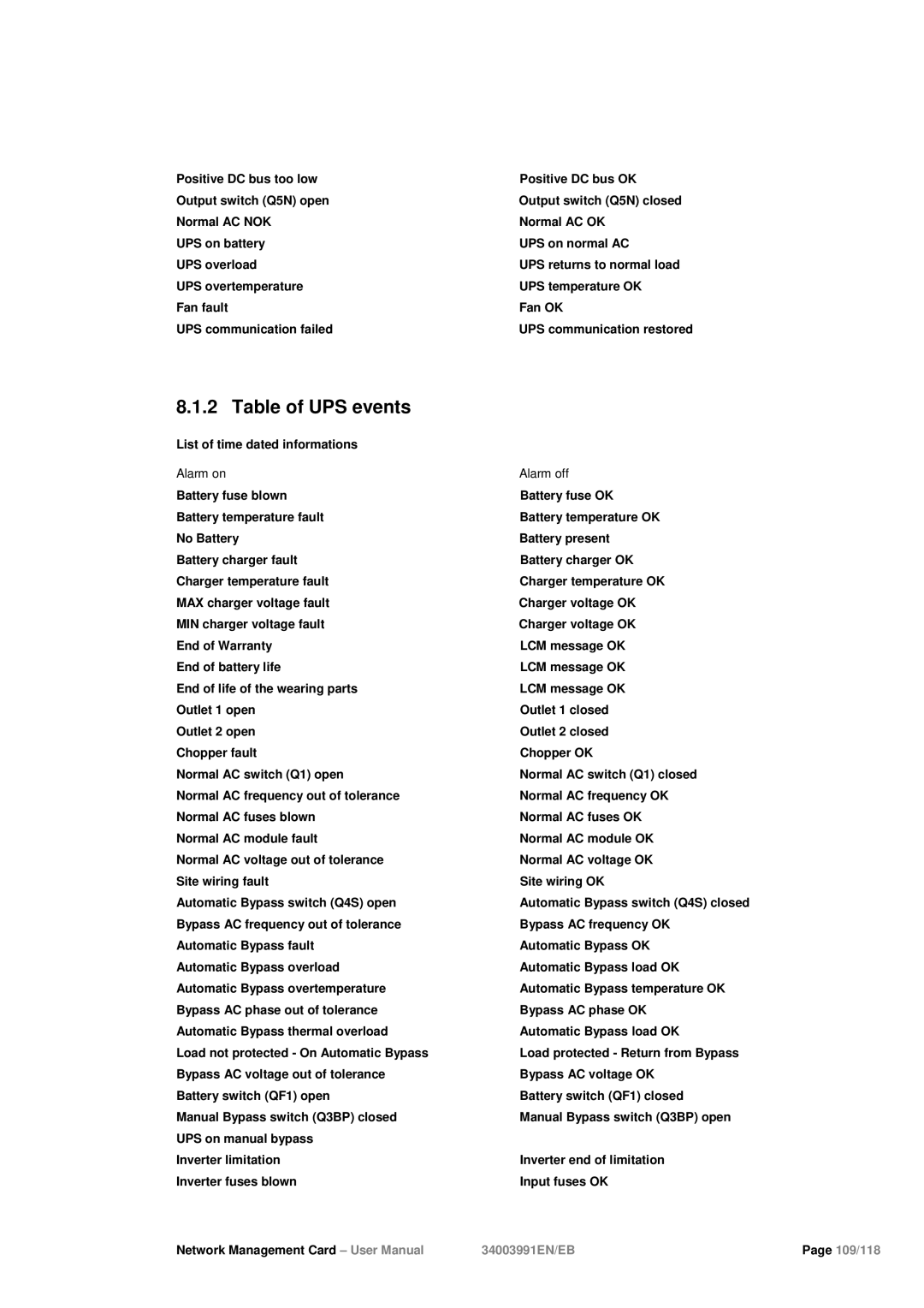 Eaton Electrical 34003991EN/EB user manual Table of UPS events 