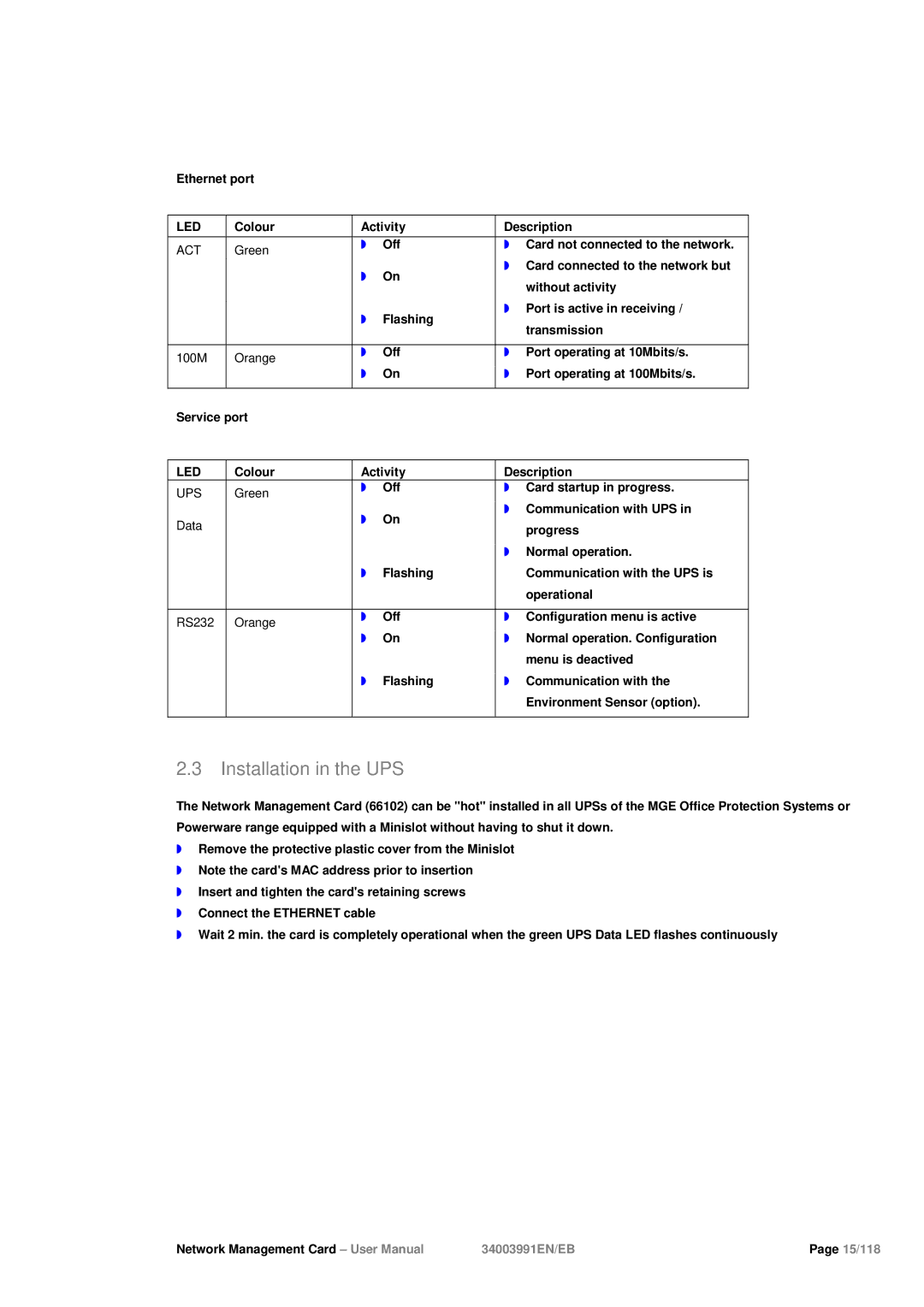 Eaton Electrical 34003991EN/EB user manual Installation in the UPS, Led, Act 