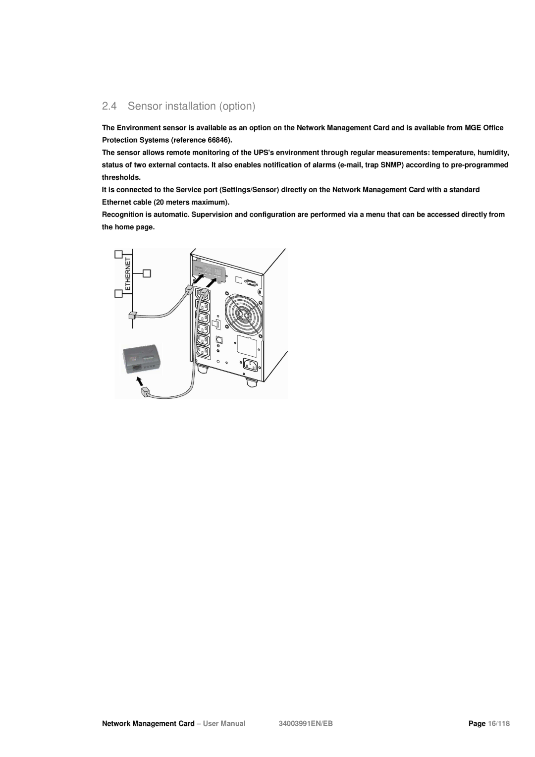 Eaton Electrical 34003991EN/EB user manual Sensor installation option 