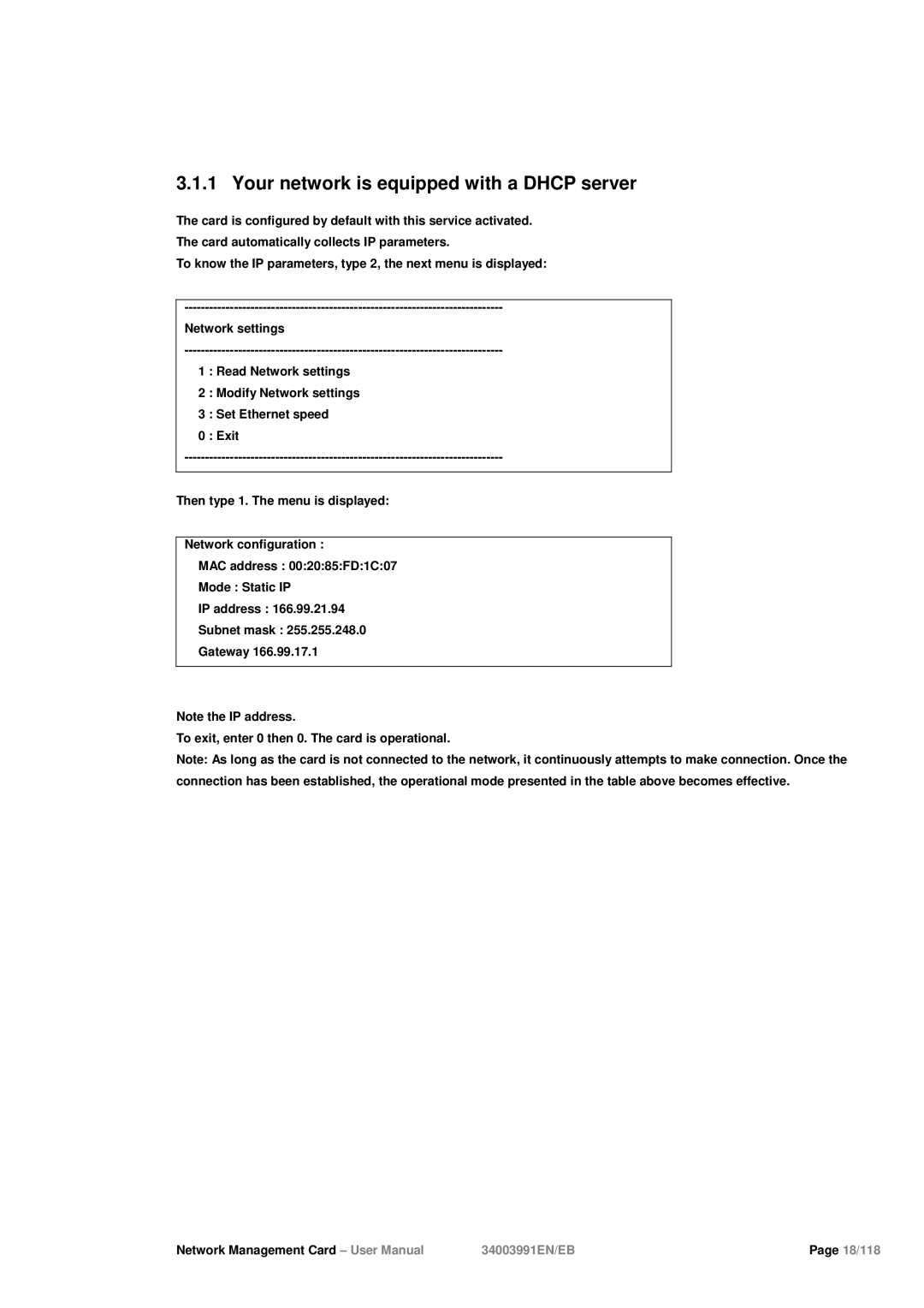 Eaton Electrical 34003991EN/EB user manual Your network is equipped with a Dhcp server 