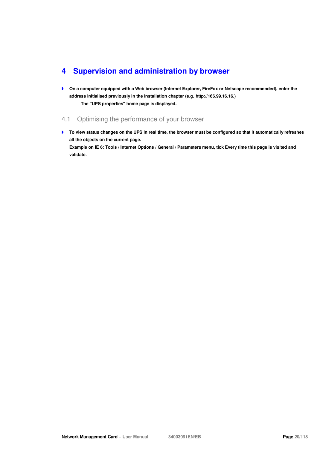 Eaton Electrical 34003991EN/EB Supervision and administration by browser, Optimising the performance of your browser 