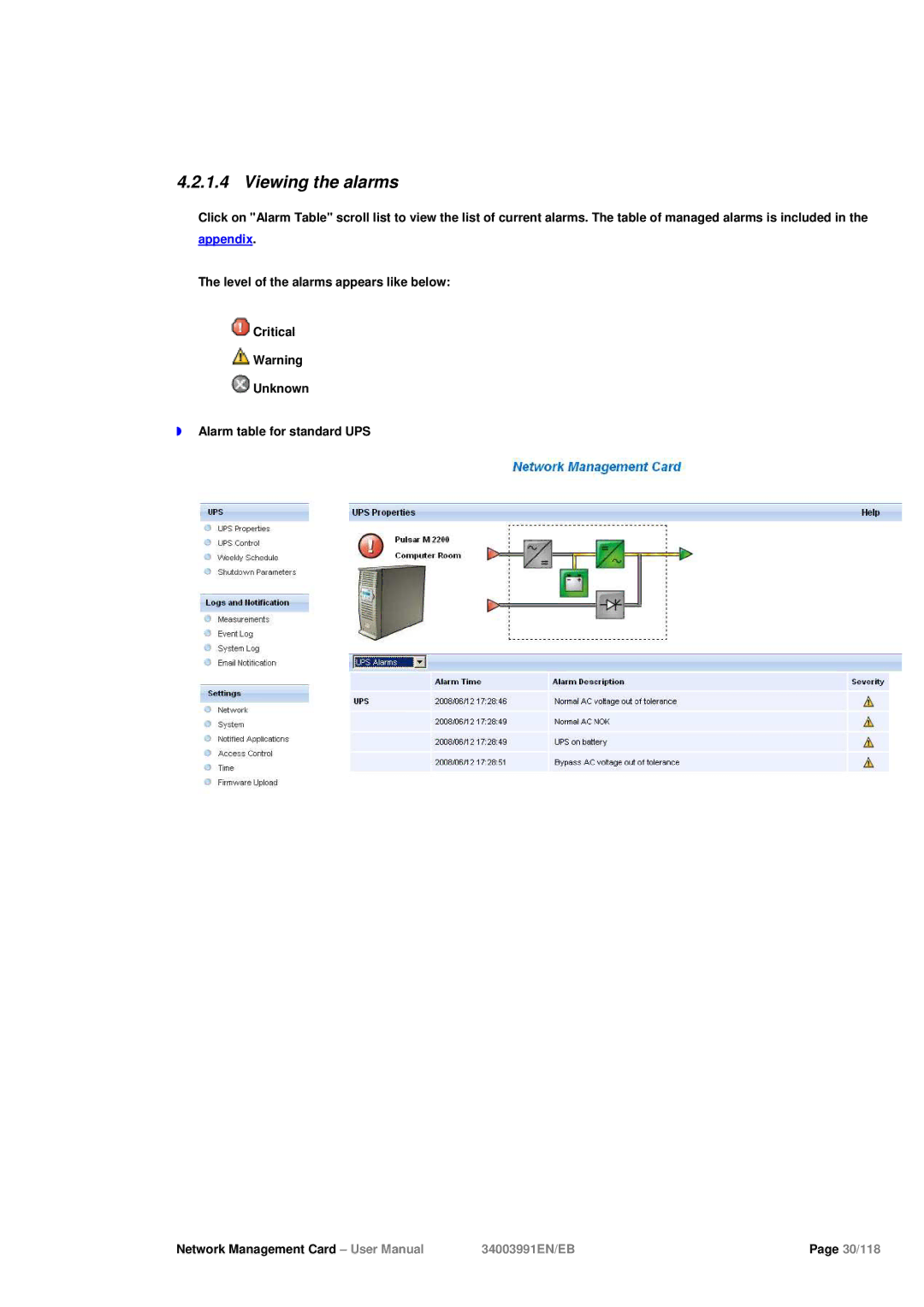 Eaton Electrical 34003991EN/EB user manual Viewing the alarms 