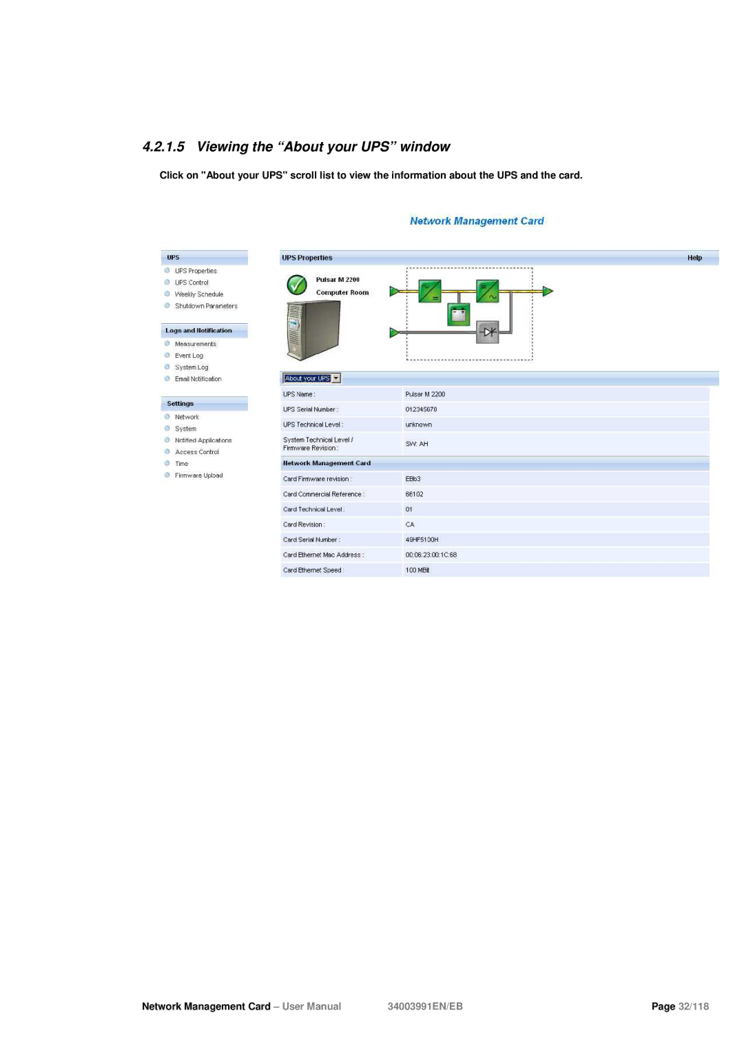 Eaton Electrical 34003991EN/EB user manual Viewing the About your UPS window 