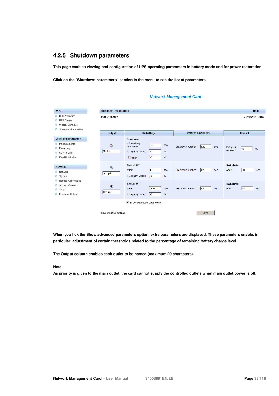 Eaton Electrical 34003991EN/EB user manual Shutdown parameters 