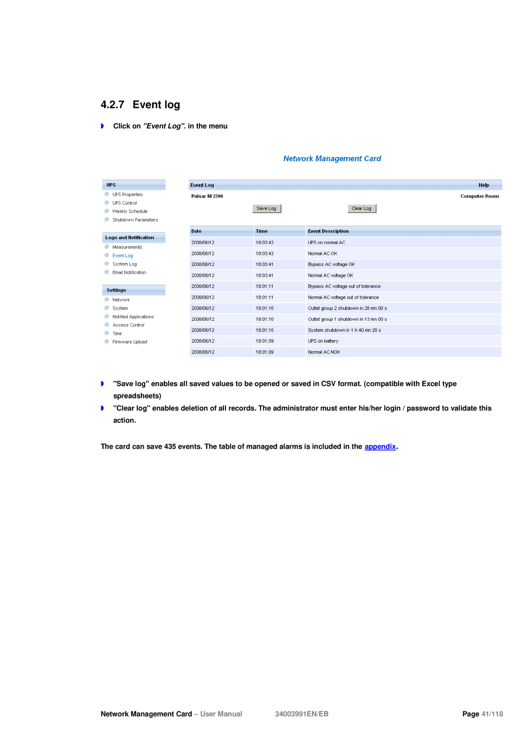 Eaton Electrical 34003991EN/EB user manual Event log 