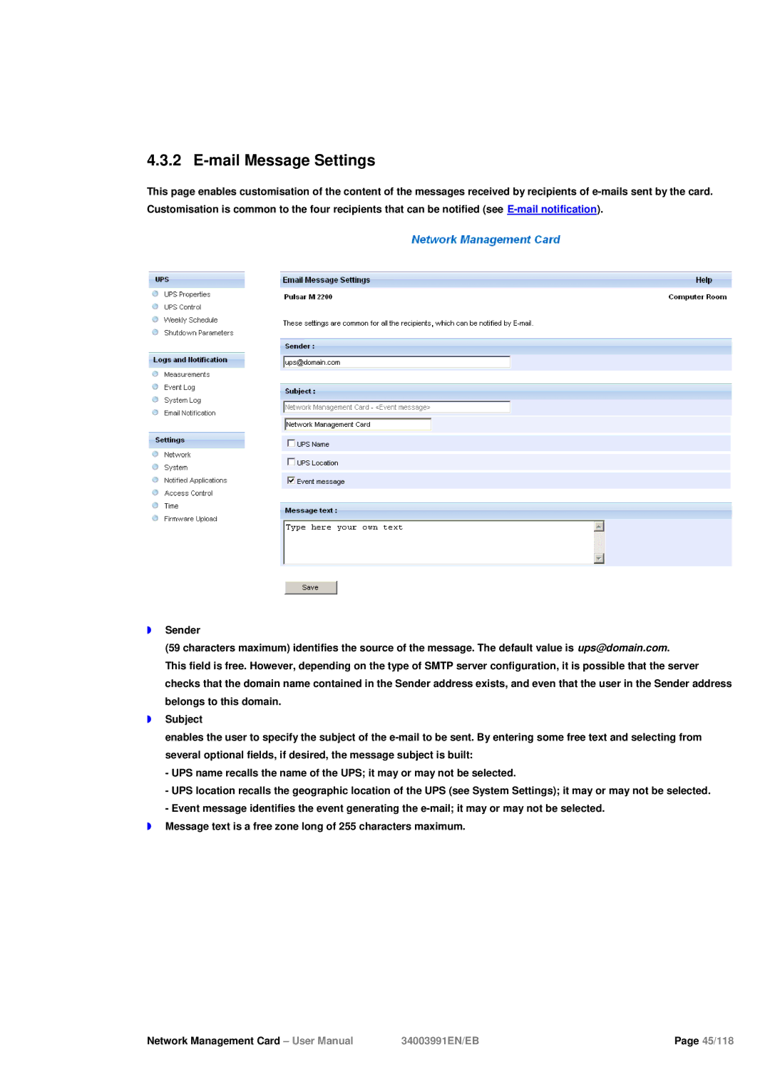 Eaton Electrical 34003991EN/EB user manual Mail Message Settings 