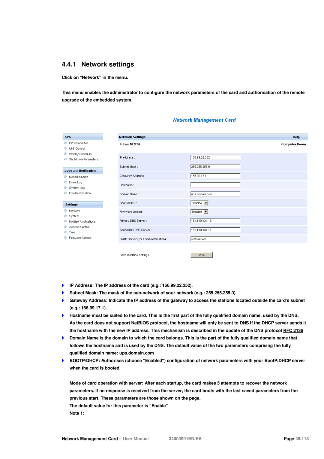 Eaton Electrical 34003991EN/EB user manual Network settings 