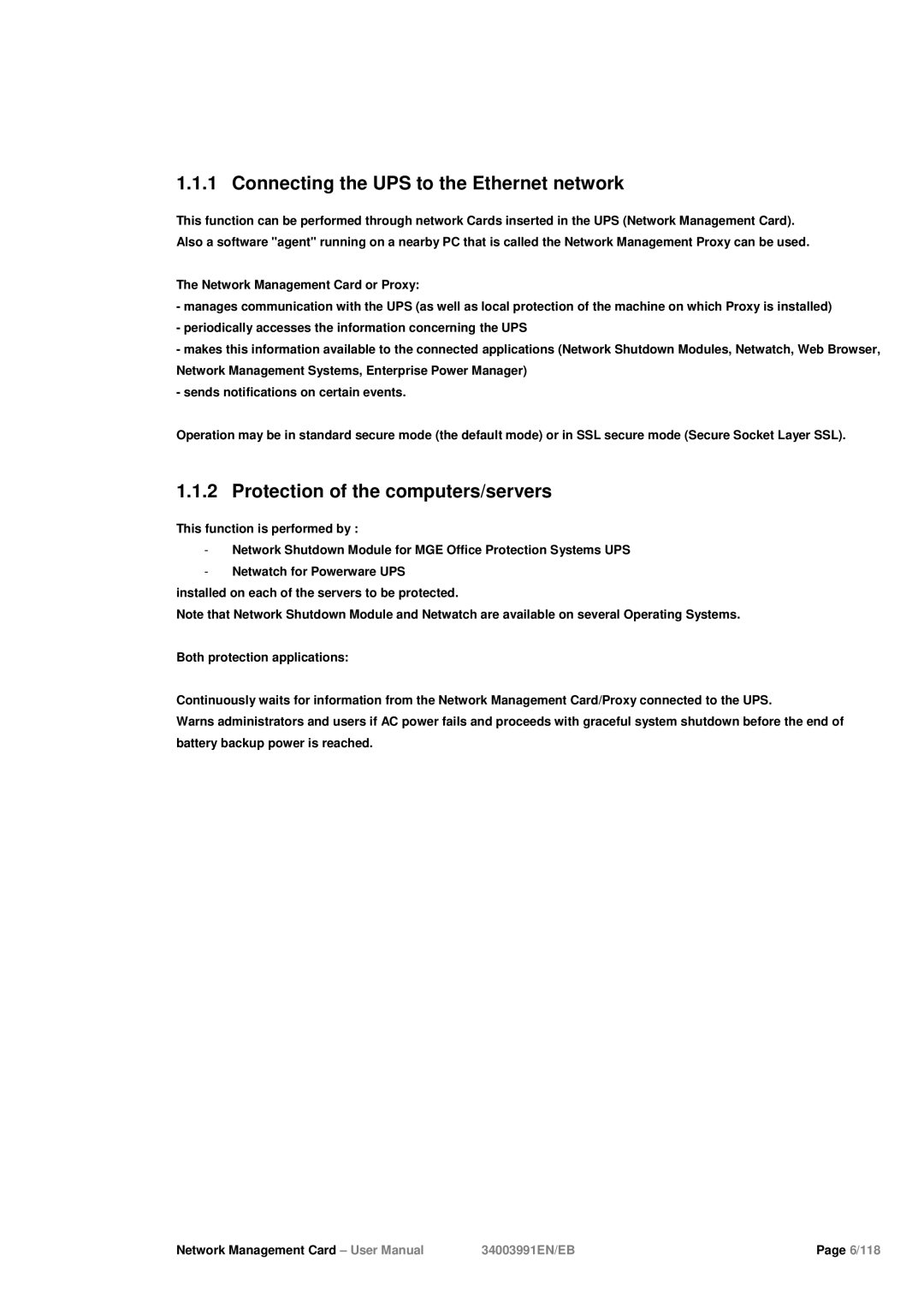 Eaton Electrical 34003991EN/EB user manual Connecting the UPS to the Ethernet network, Protection of the computers/servers 