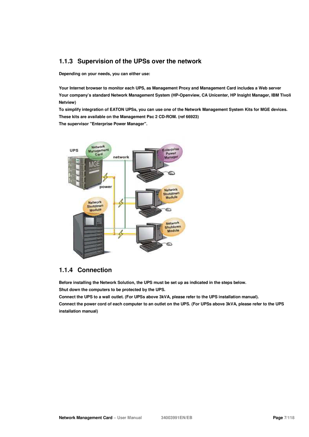 Eaton Electrical 34003991EN/EB user manual Supervision of the UPSs over the network, Connection 