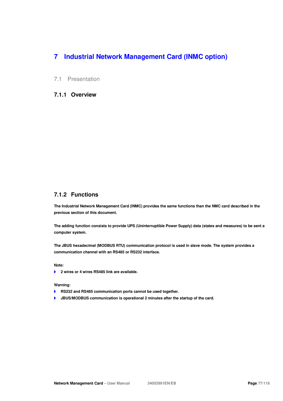 Eaton Electrical 34003991EN/EB user manual Industrial Network Management Card Inmc option, Presentation, Overview Functions 