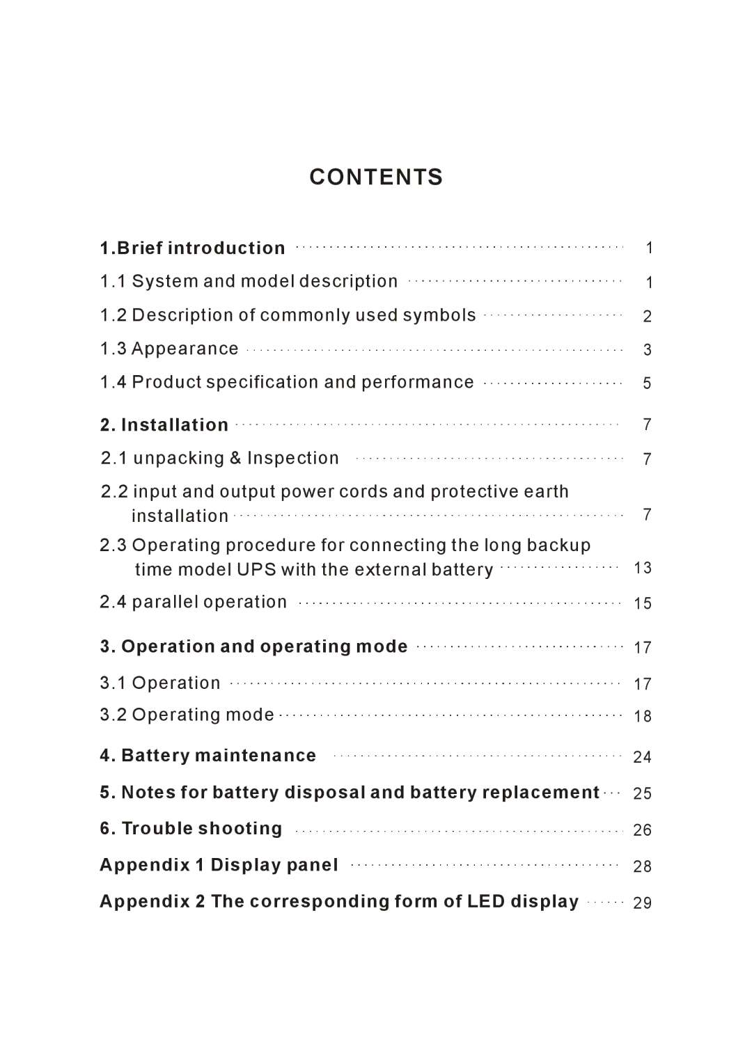 Eaton Electrical 6000L(XL), 10000L(XL) user manual Contents 