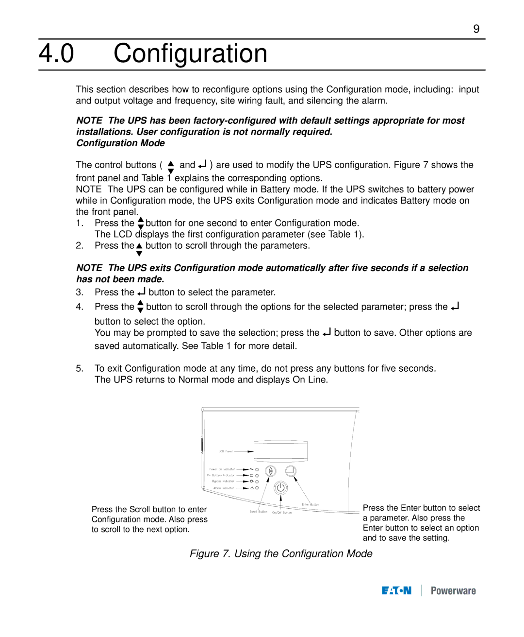 Eaton Electrical 9120 manual Configuration Mode 