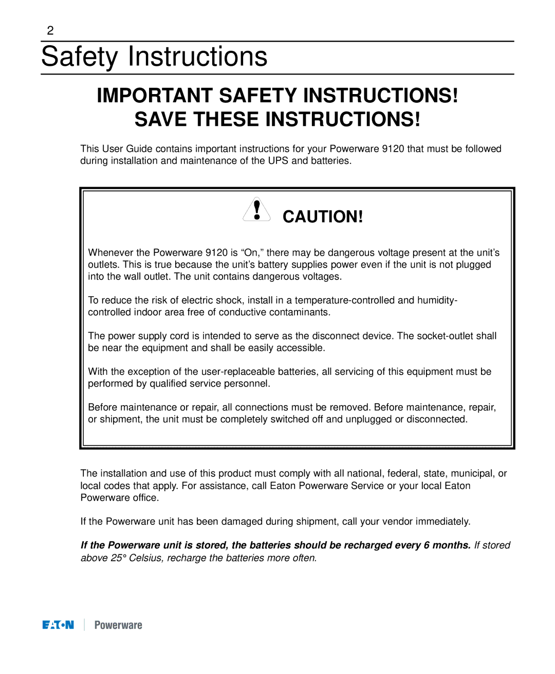 Eaton Electrical 9120 manual Important Safety Instructions 