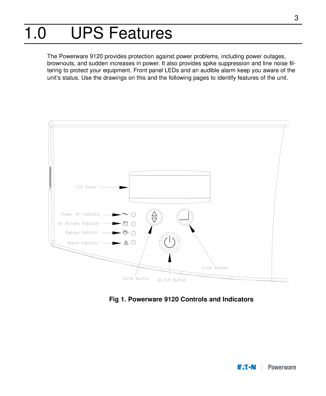 Eaton Electrical manual UPS Features, Powerware 9120 Controls and Indicators 