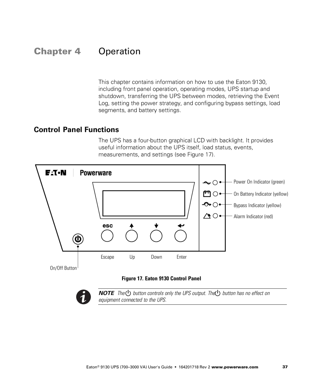 Eaton Electrical manual ÊControl Panel Functions, Eaton 9130 Control Panel 