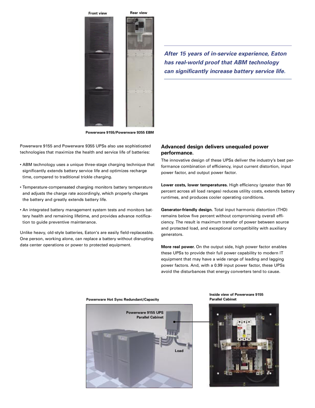 Eaton Electrical 9155 manual Advanced design delivers unequaled power performance 