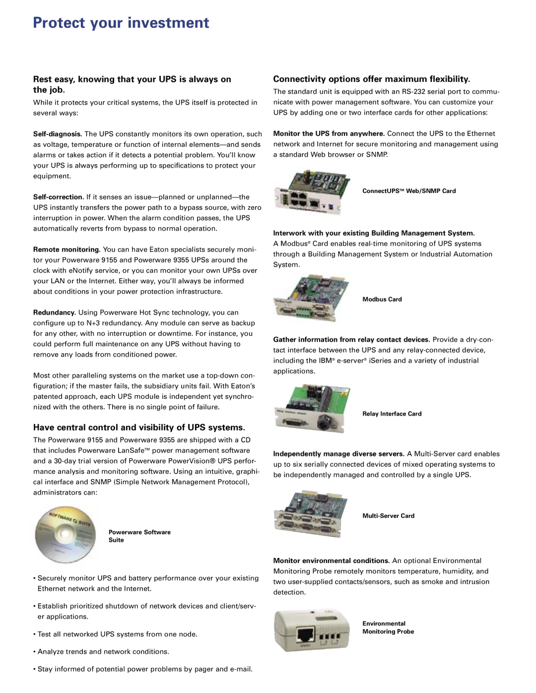 Eaton Electrical 9155 manual Protect your investment, Rest easy, knowing that your UPS is always on the job 