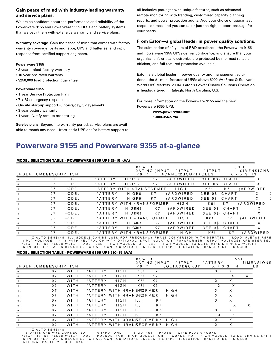 Eaton Electrical Powerware 9155 and Powerware 9355 at-a-glance, From Eaton-a global leader in power quality solutions 