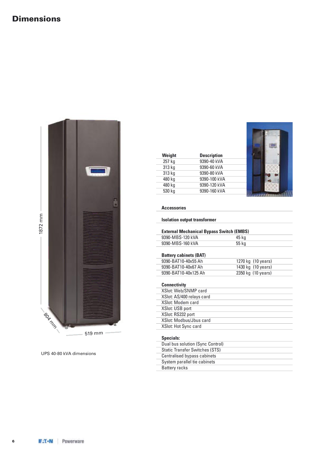 Eaton Electrical 9390 manual Dimensions 