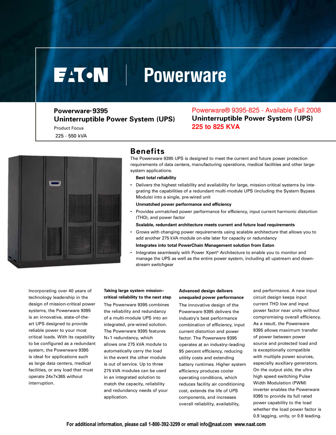 Eaton Electrical 9825 manual Best total reliability, Unmatched power performance and efficiency 