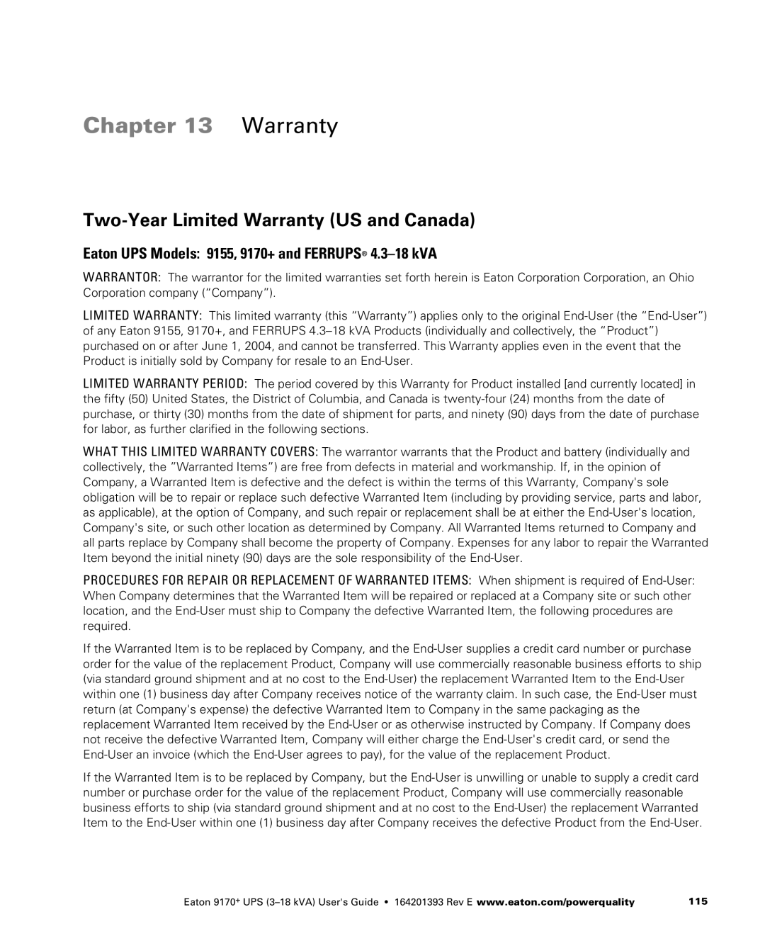 Eaton Electrical ASY0529, ASY0673, ASY0567, ASY0674 manual Two-Year Limited Warranty US and Canada 