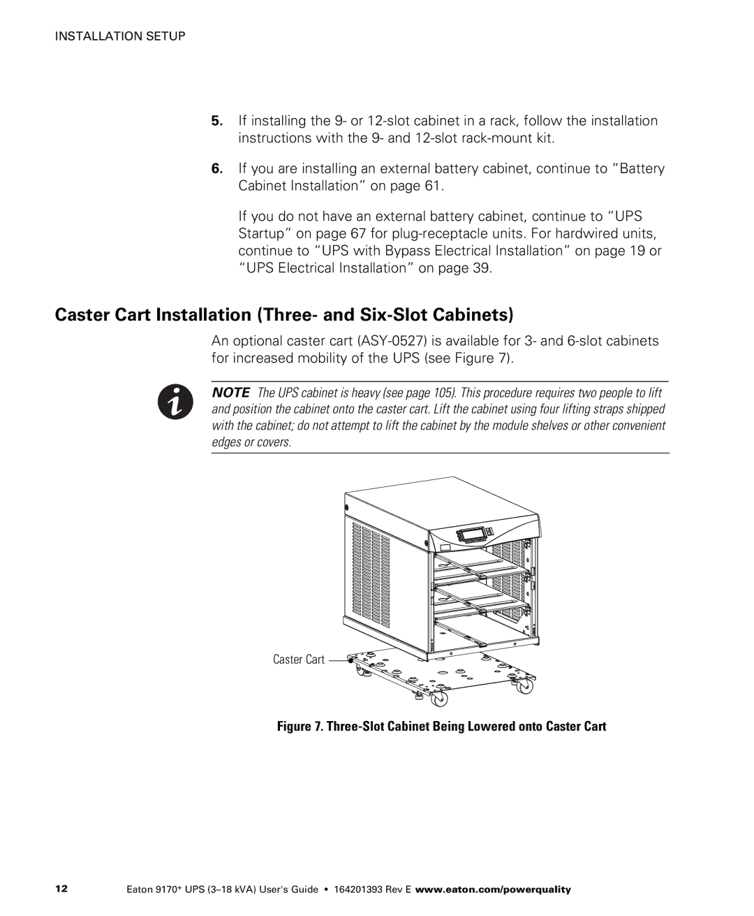 Eaton Electrical ASY0567, ASY0673, ASY0529, ASY0674 manual Caster Cart Installation Three- and Six-Slot Cabinets 