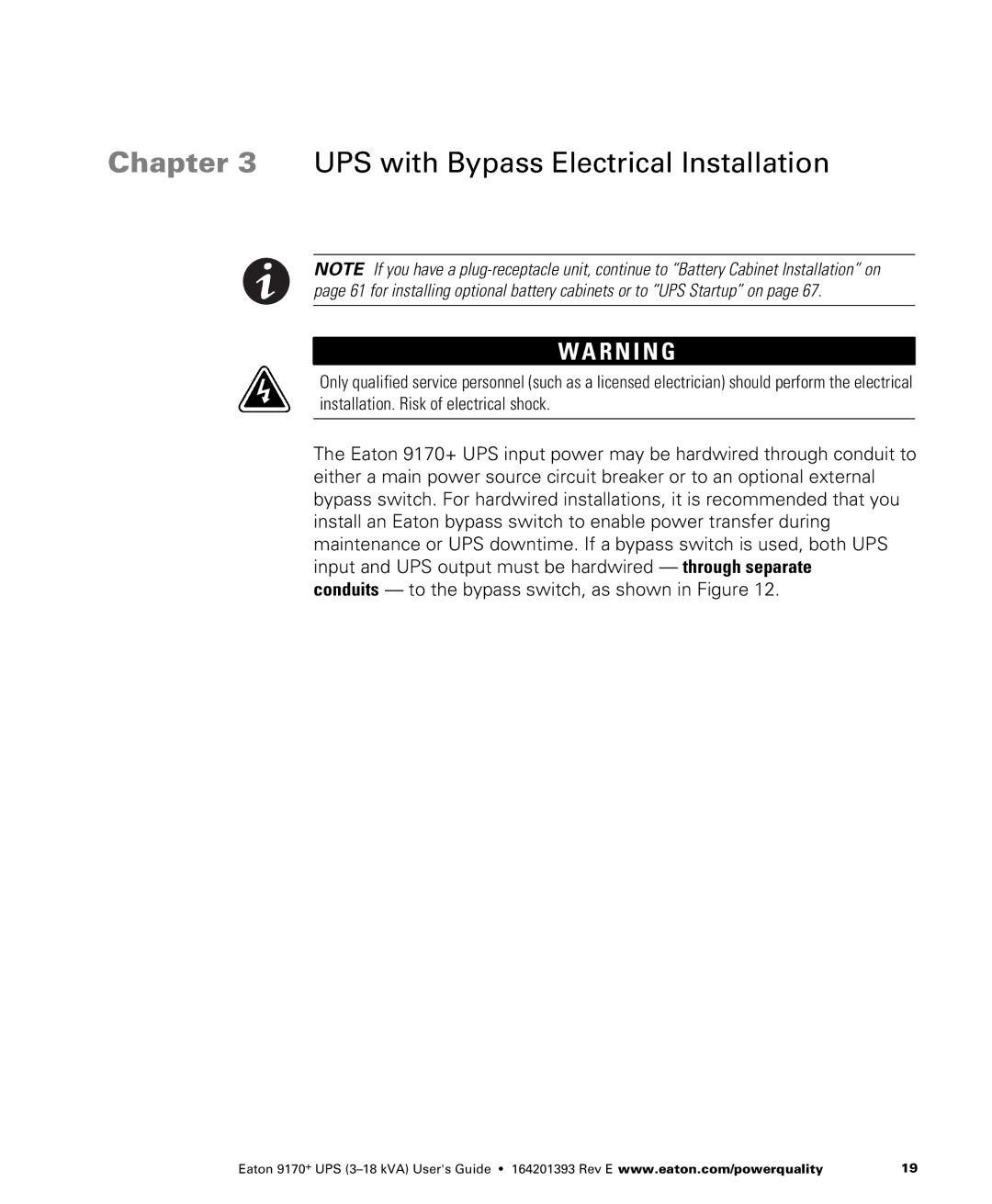 Eaton Electrical ASY0529, ASY0673, ASY0567, ASY0674 manual UPS with Bypass Electrical Installation 