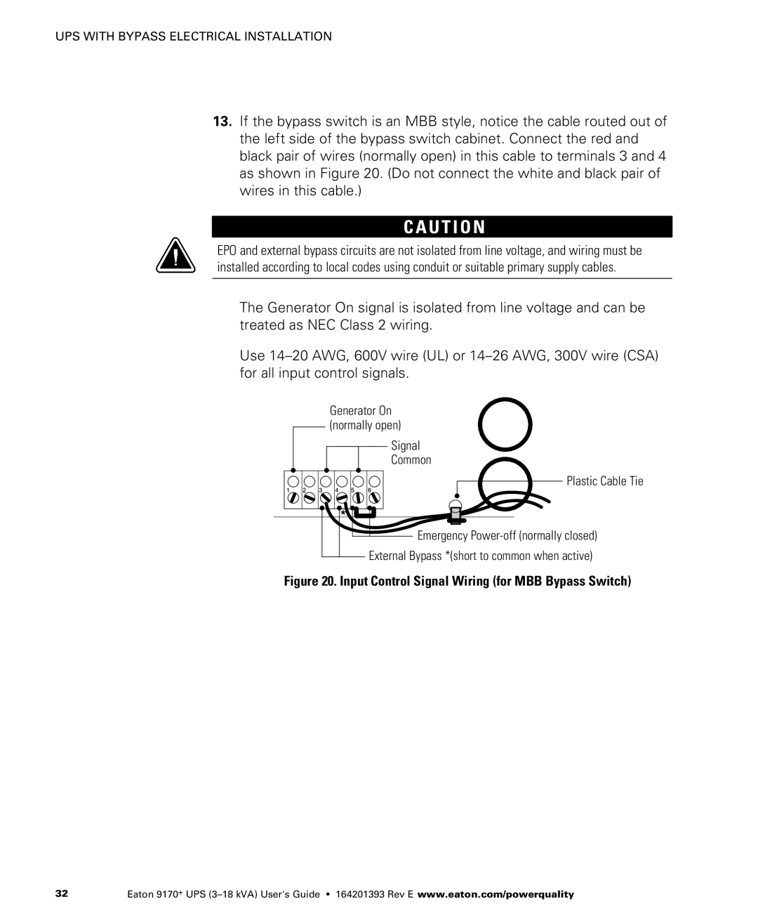 Eaton Electrical ASY0567, ASY0673, ASY0529, ASY0674 manual Input Control Signal Wiring for MBB Bypass Switch 