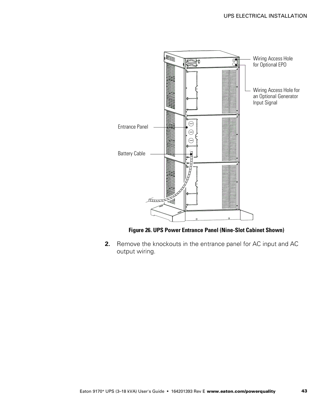 Eaton Electrical ASY0529, ASY0673, ASY0567, ASY0674 manual UPS Power Entrance Panel Nine-Slot Cabinet Shown 