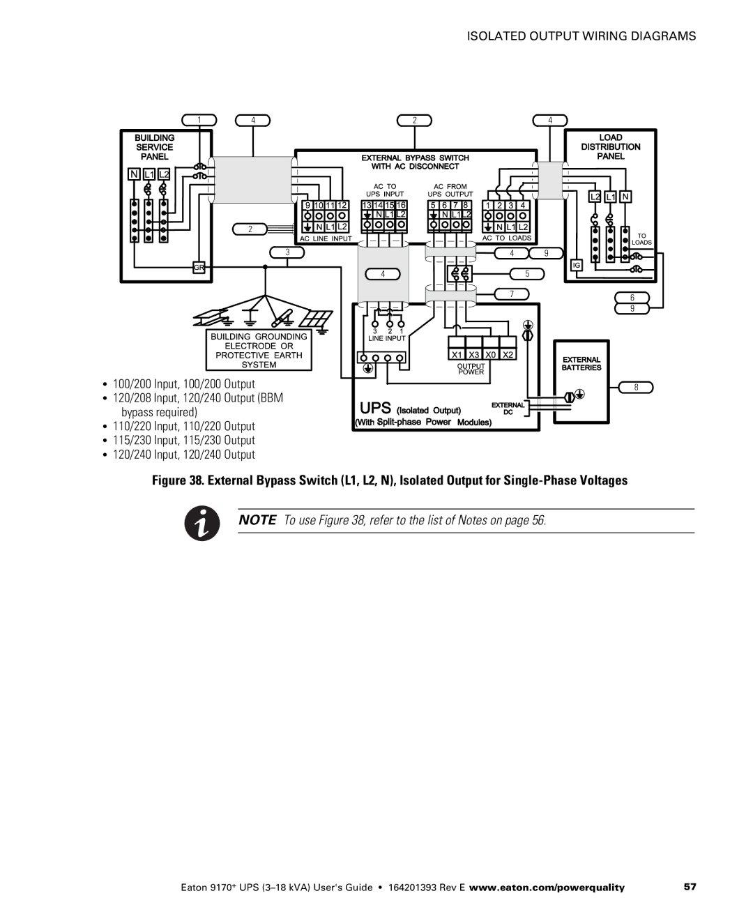 Eaton Electrical ASY0674, ASY0673, ASY0529, ASY0567 manual 120/208 Input, 120/240 Output BBM bypass required 