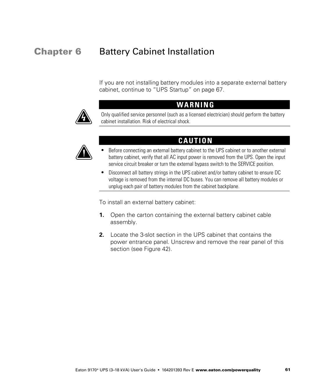 Eaton Electrical ASY0674, ASY0673, ASY0529, ASY0567 manual Battery Cabinet Installation 