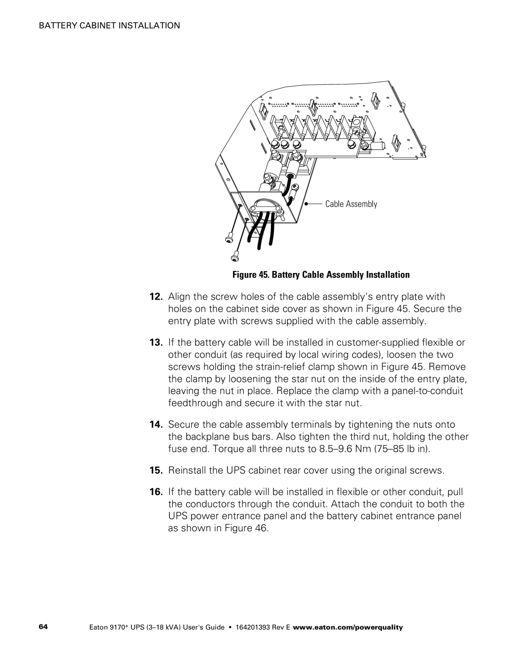 Eaton Electrical ASY0567, ASY0673, ASY0529, ASY0674 manual Battery Cable Assembly Installation 