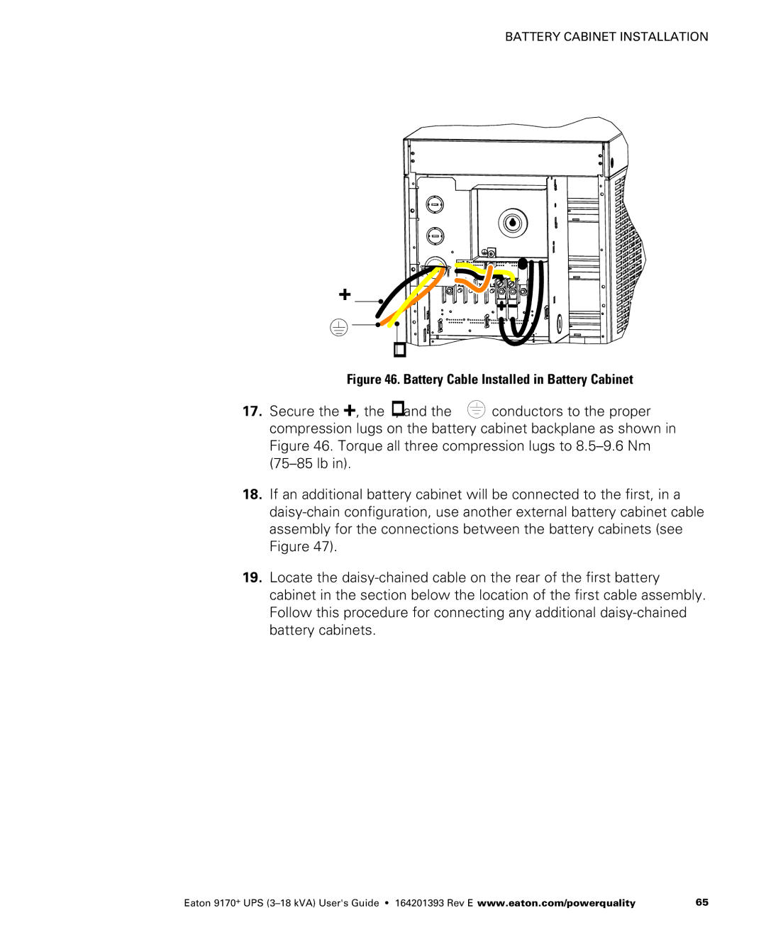 Eaton Electrical ASY0674, ASY0673, ASY0529, ASY0567 manual Battery Cable Installed in Battery Cabinet 