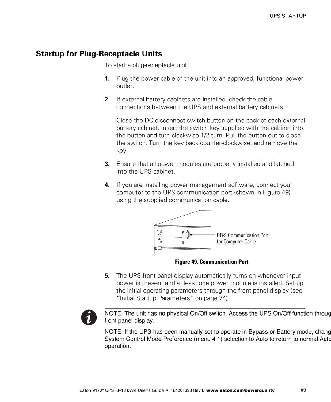 Eaton Electrical ASY0674, ASY0673, ASY0529, ASY0567 manual Startup for Plug-Receptacle Units, Communication Port 