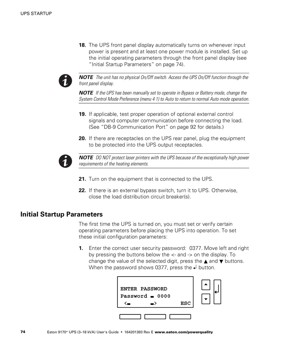 Eaton Electrical ASY0673, ASY0529, ASY0567, ASY0674 manual Initial Startup Parameters, Enter Password 