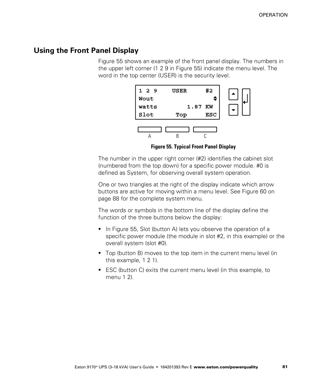 Eaton Electrical ASY0674, ASY0673, ASY0529, ASY0567 manual Using the Front Panel Display, Typical Front Panel Display 