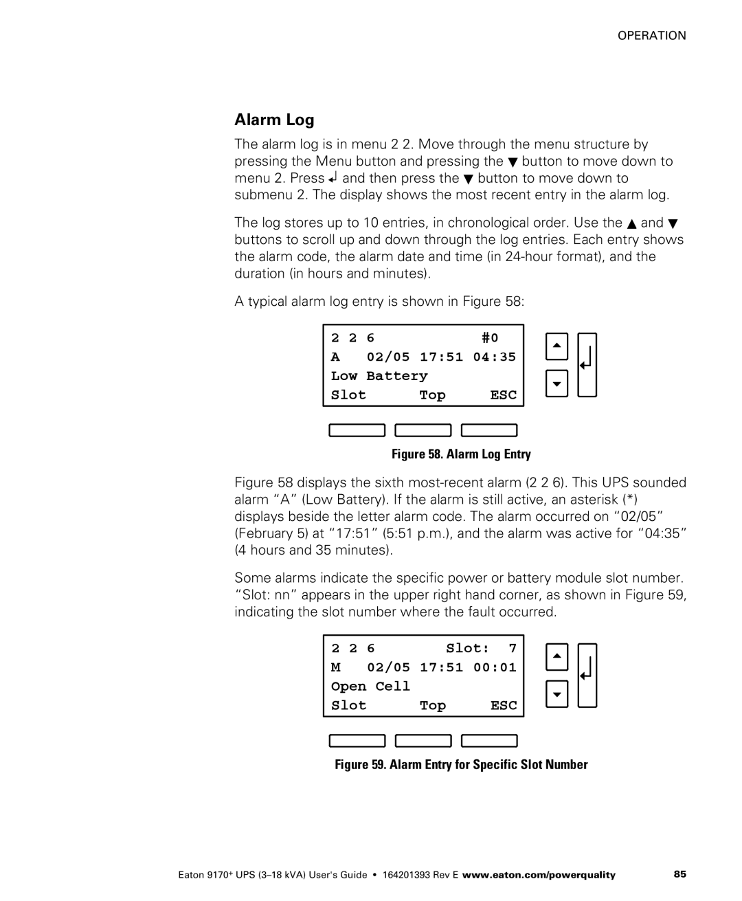 Eaton Electrical ASY0674, ASY0673, ASY0529, ASY0567 manual Alarm Log 