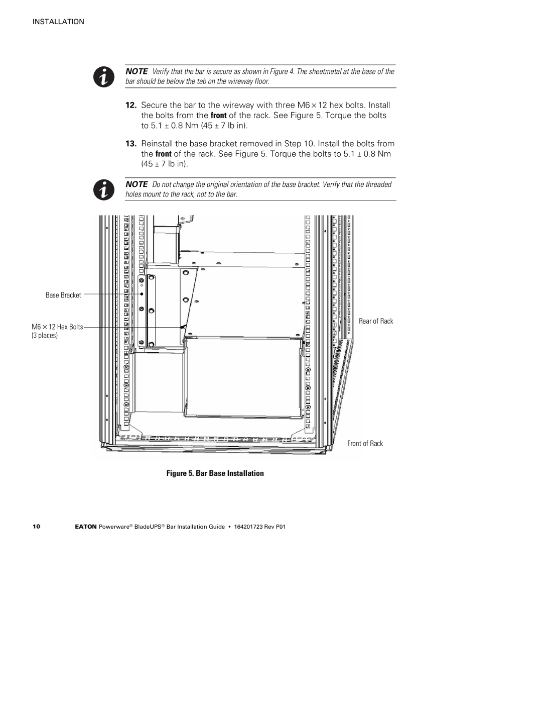 Eaton Electrical BladeUPS Bar manual Bar Base Installation 