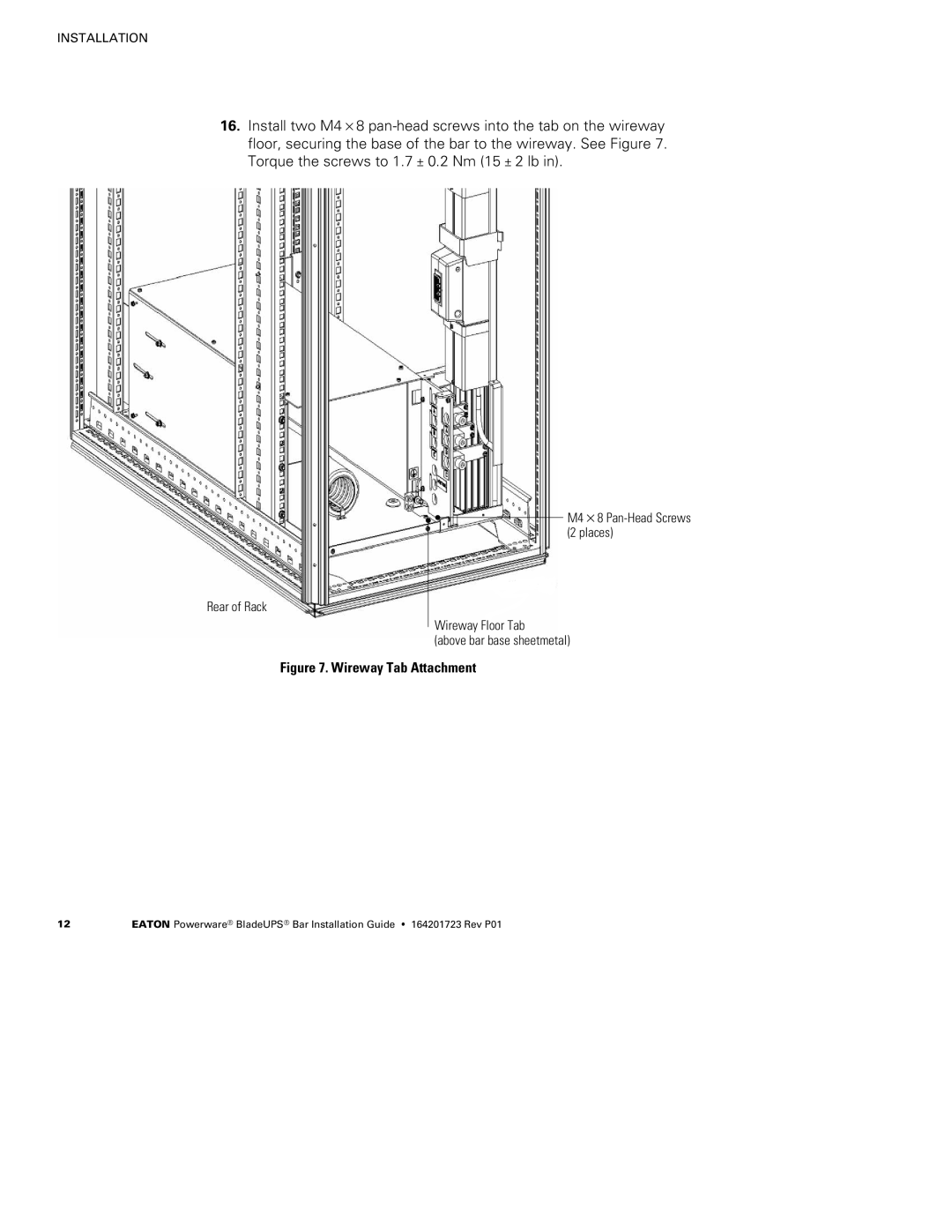 Eaton Electrical BladeUPS Bar manual Wireway Tab Attachment 