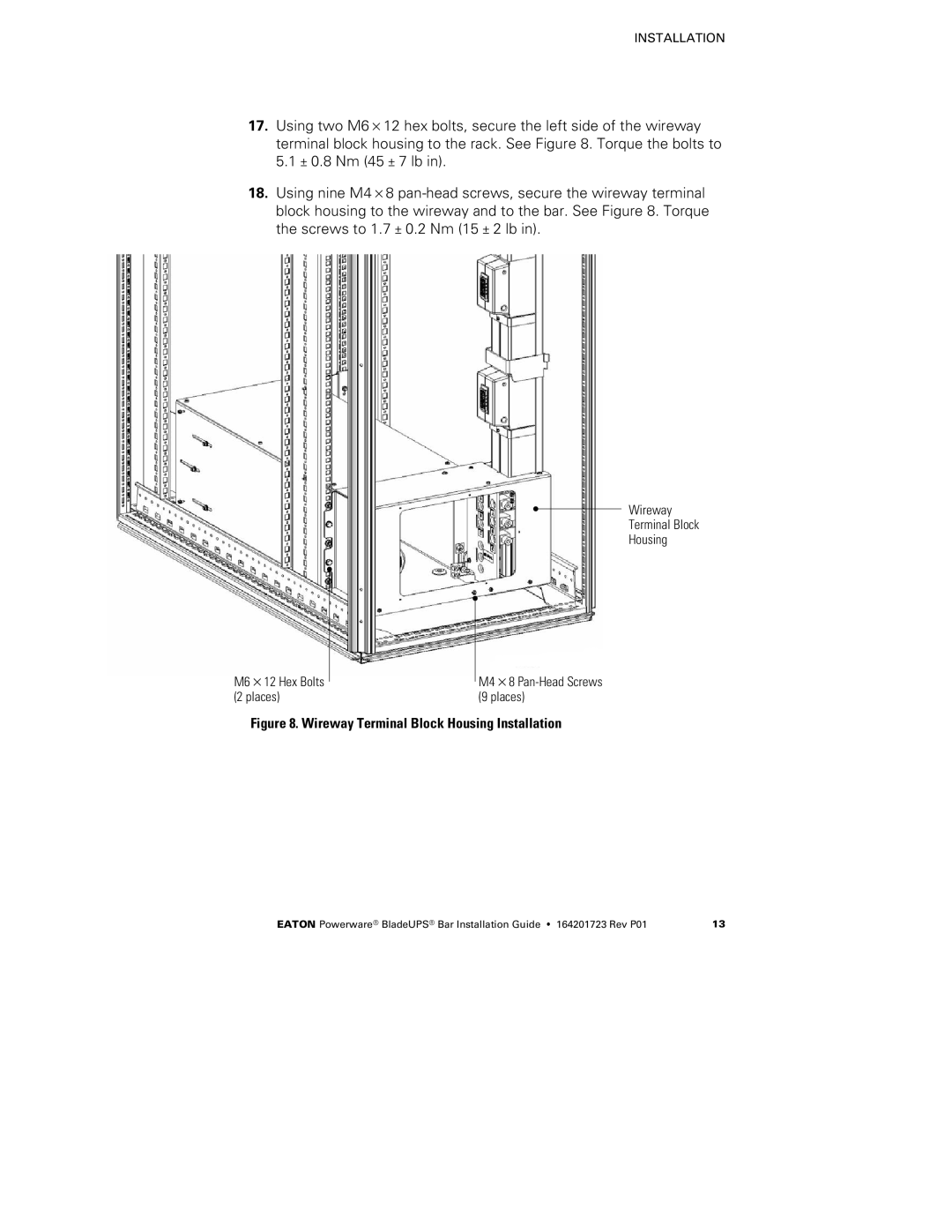 Eaton Electrical BladeUPS Bar manual Wireway Terminal Block Housing Installation 