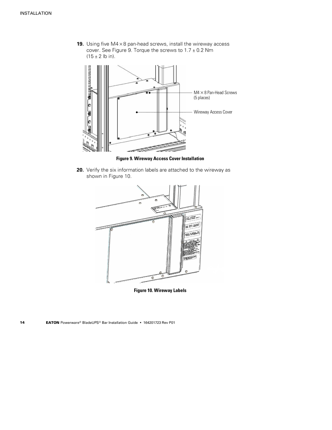 Eaton Electrical BladeUPS Bar manual Wireway Access Cover Installation 