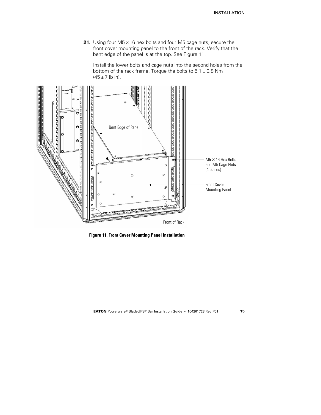 Eaton Electrical BladeUPS Bar manual Front Cover Mounting Panel Installation 