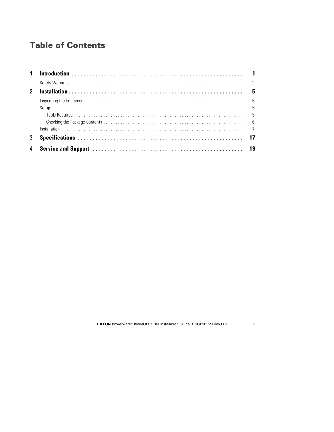 Eaton Electrical BladeUPS Bar manual Table of Contents 